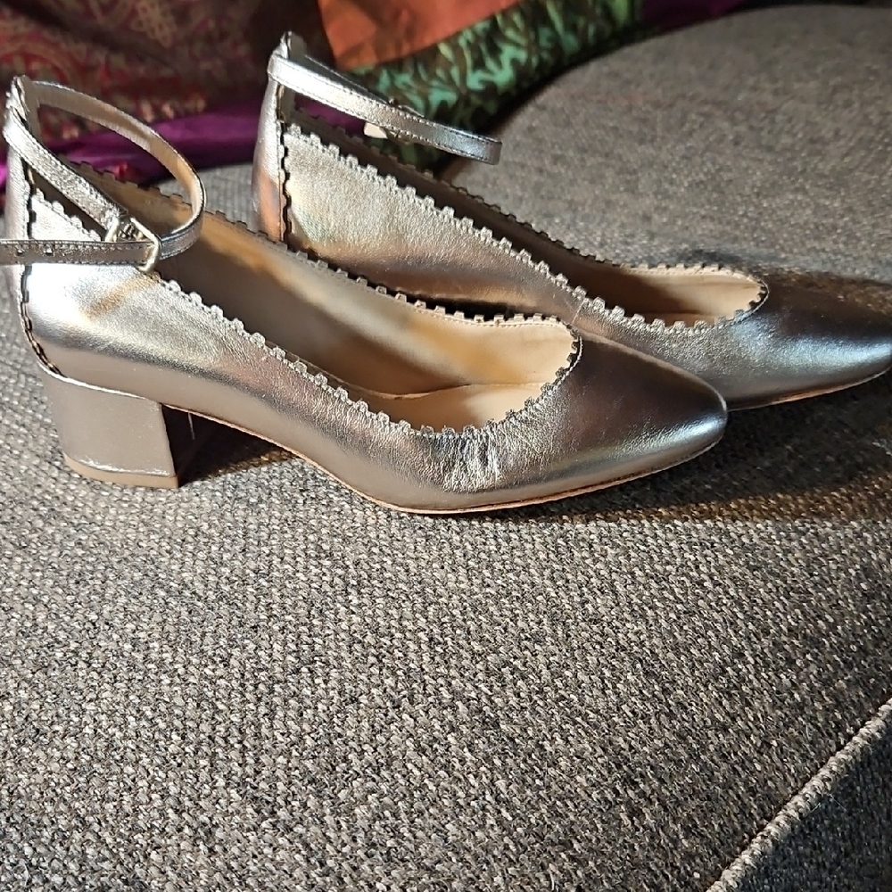 Via Spiga Metallic Gray Ankle Strap Heels - Picture 2 of 8